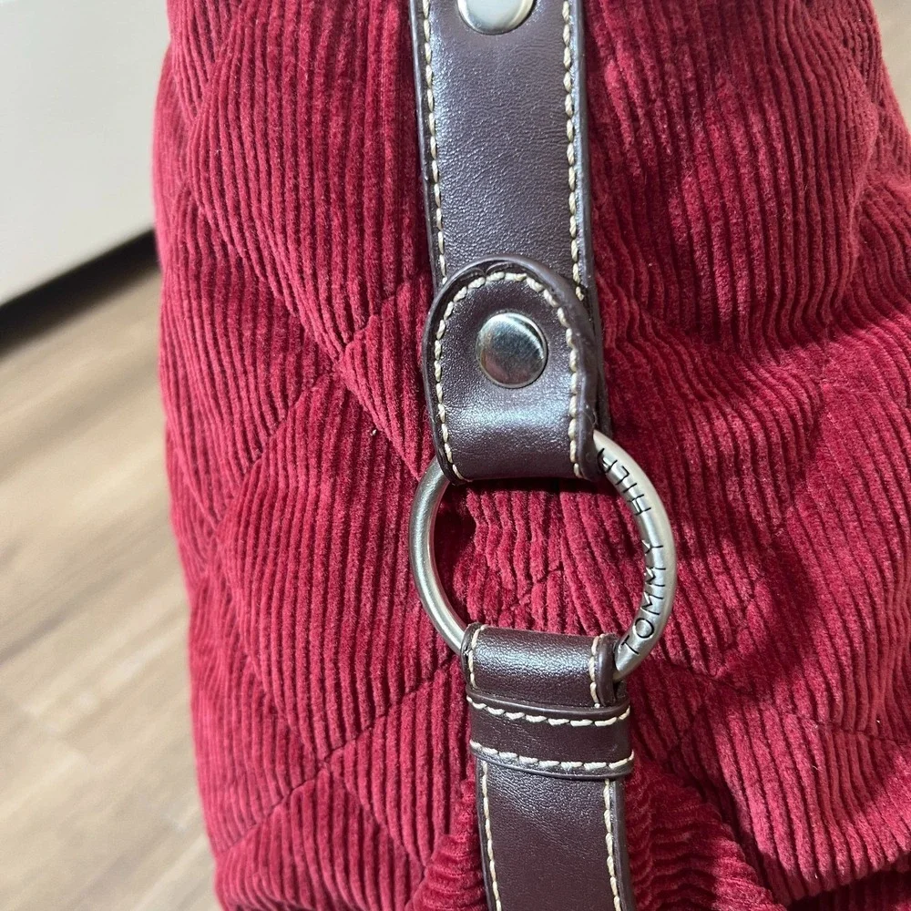 Tommy‎ Hilfiger Burgundy Corduroy Hobo Shoulder Bag Quilted Soft Grunge Y2K